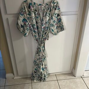 LOFT Floral Maxi Dress - Cream and Blue